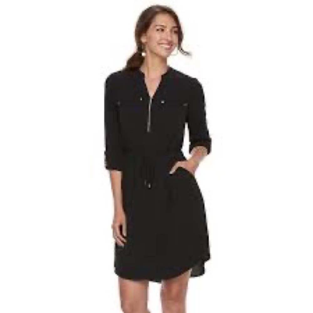 Apt 9 Tie-Waste 3/4 Sleeve Short Black Dress